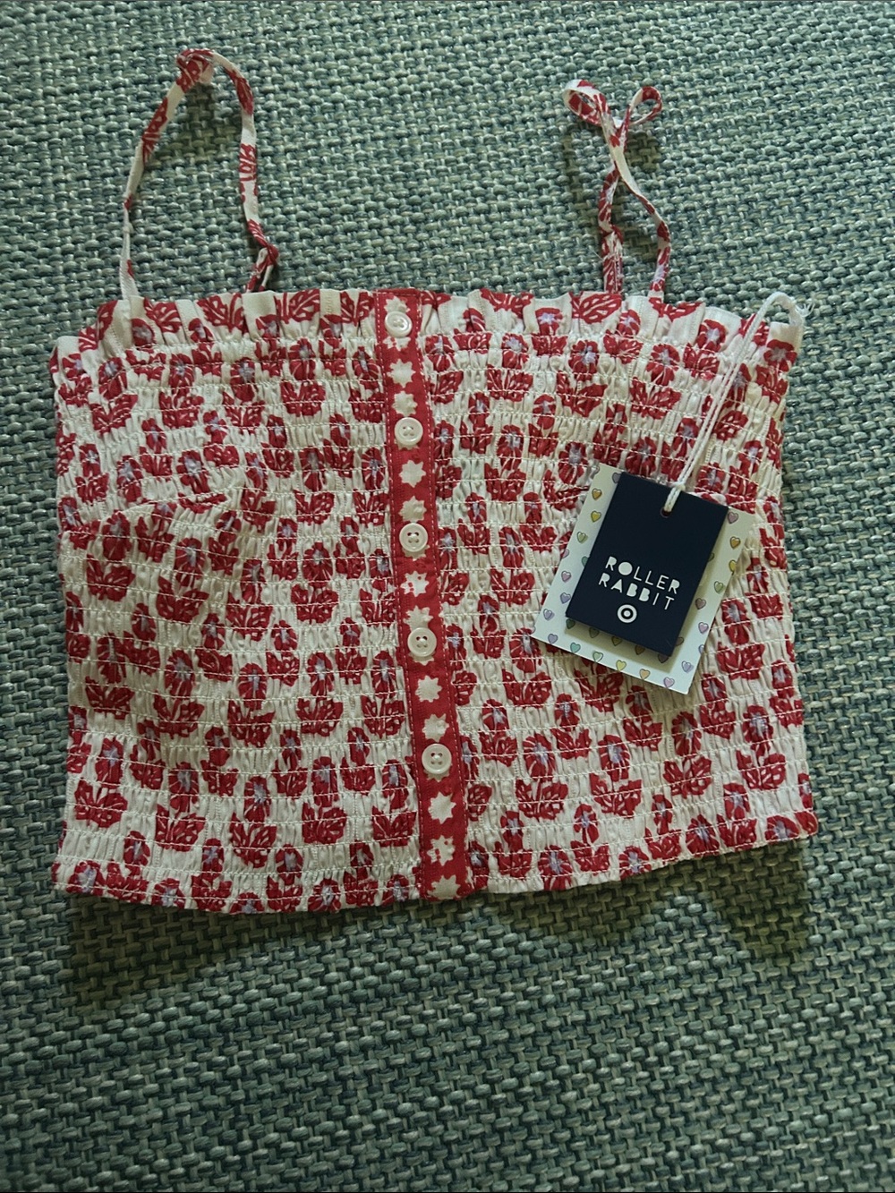 Roller Rabbit Red and White Floral Smocked Cami